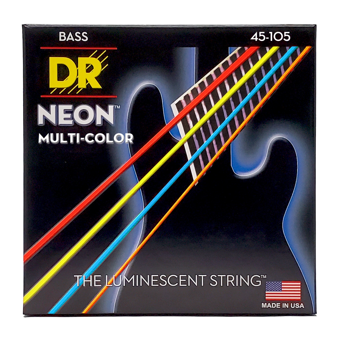 Neon Multicoloured Coated Bass String Set - Medium