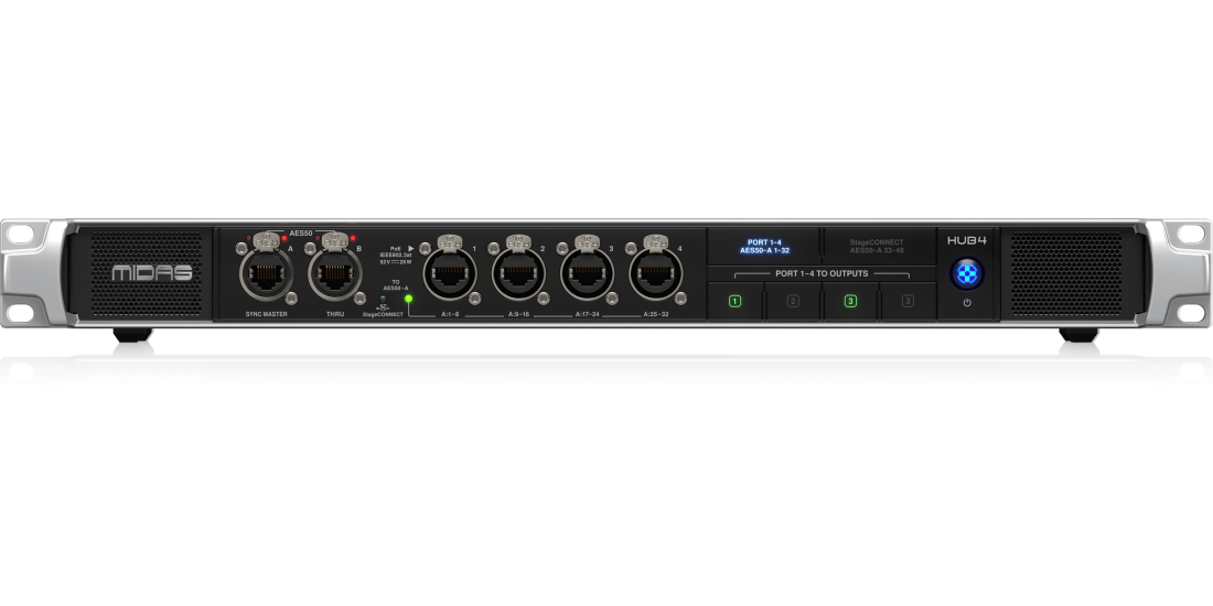 Monitor System Hub with 4 PoE Ports for Personal Mixers or Compatible Stage Boxes