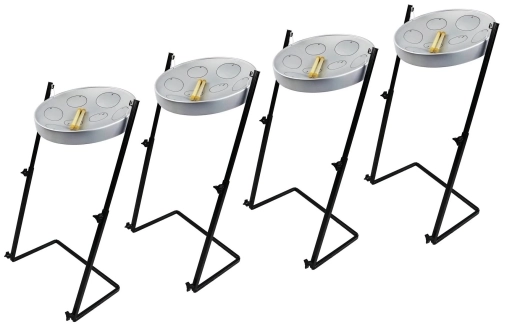 Panyard - Jumbie Jam Steel Pans with Z-Floor Stand (4 Pack) - Silver