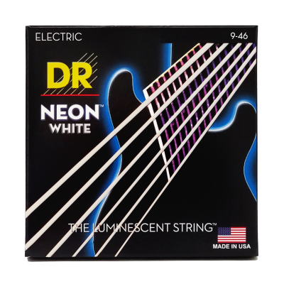 DR Strings - Neon White Coated 6 String Guitar Set - Light-Medium, 9-46