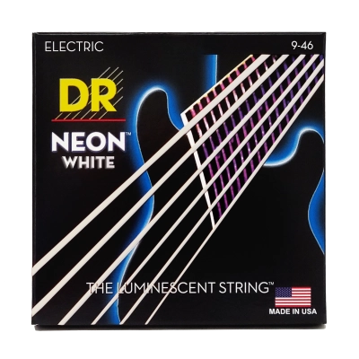 DR Strings - Neon White Coated 6 String Guitar Set - Light-Medium, 9-46