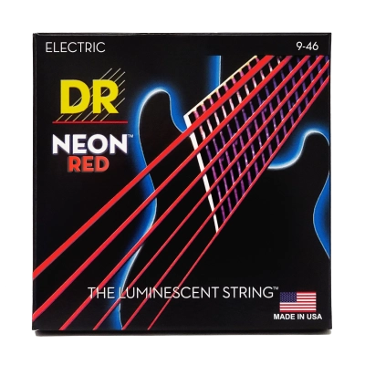 DR Strings - Neon Red Coated 6 String Guitar Set - Light-Medium 9-46