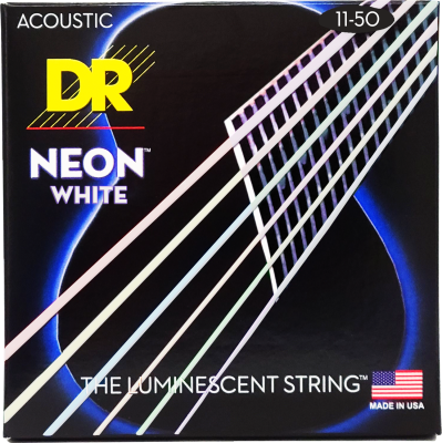 DR Strings - Neon White Acoustic Guitar String Set - Medium 11-50