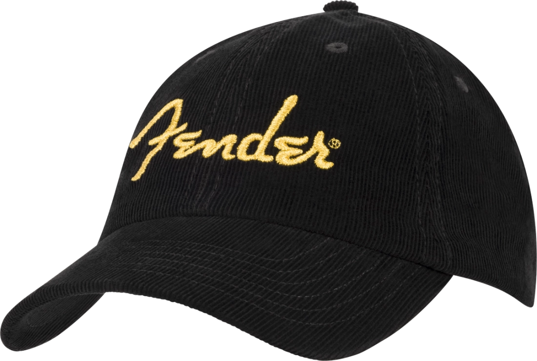 Gold Spaghetti Logo Corduroy Baseball Hat - Black