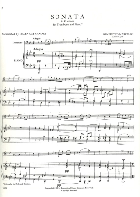 Sonata in G Minor - Marcello/Ostrander - Trombone/Piano - Sheet Music