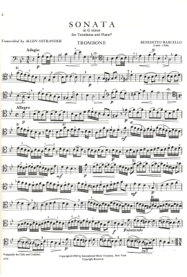 Sonata in G Minor - Marcello/Ostrander - Trombone/Piano - Sheet Music