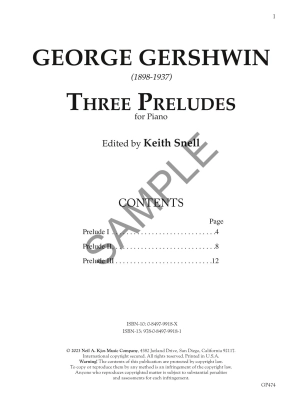 Three Preludes - Gershwin/Snell - Piano - Book