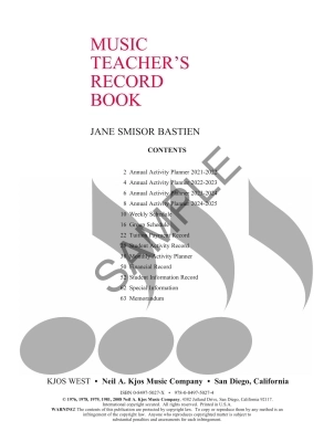 Music Teachers Record Book - Bastien - Book