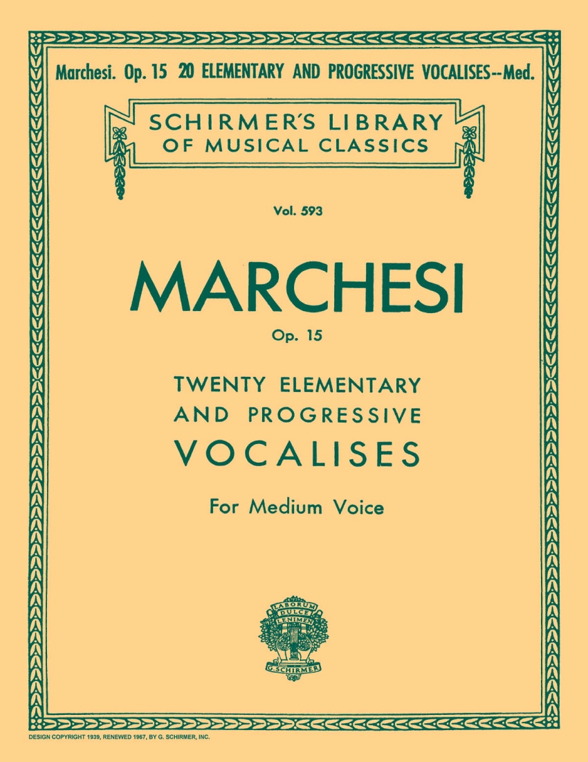 20 Elementary and Progressive Vocalises, Op. 15 - Marchesi - Medium Voice - Book