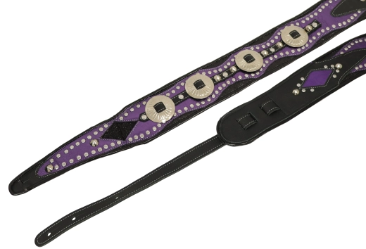 Studded 3\'\' Leather Guitar Strap - Purple and Black