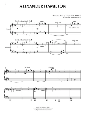 Hamilton for Piano Duet - Miranda/Baumgartner - Piano Duet (1 Piano, 4 Hands) - Book