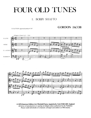 Four Old Tunes - Jacob - Flute/Oboe/Clarinet/Bassoon - Score/Parts