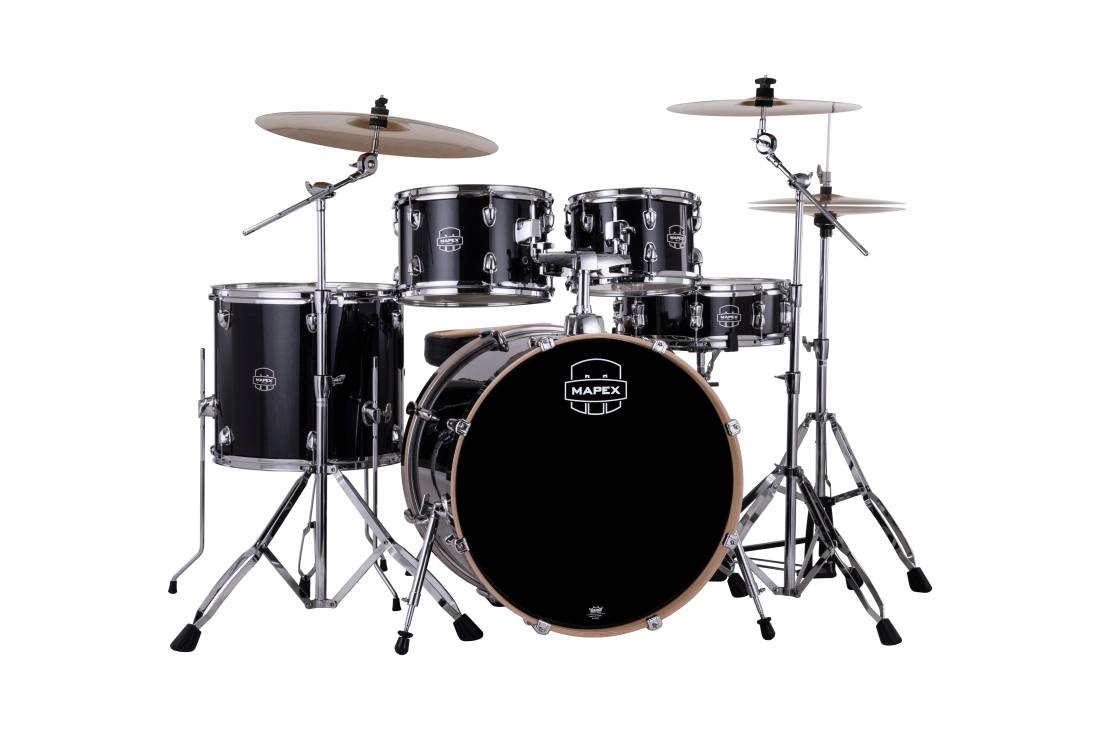 Venus 5-Piece Drum Kit (22,10,12,16,SD) with Hardware and Cymbals - Black Galaxy Sparkle