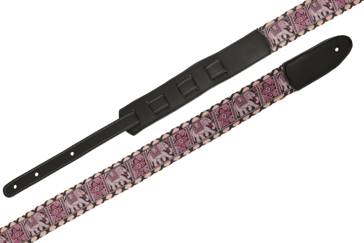 Brocade Hand Laced Leather Guitar Strap - Lucy Pink Elephants