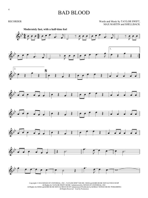 Taylor Swift: Hal Leonard Recorder Songbook (2nd Edition) - Recorder - Book