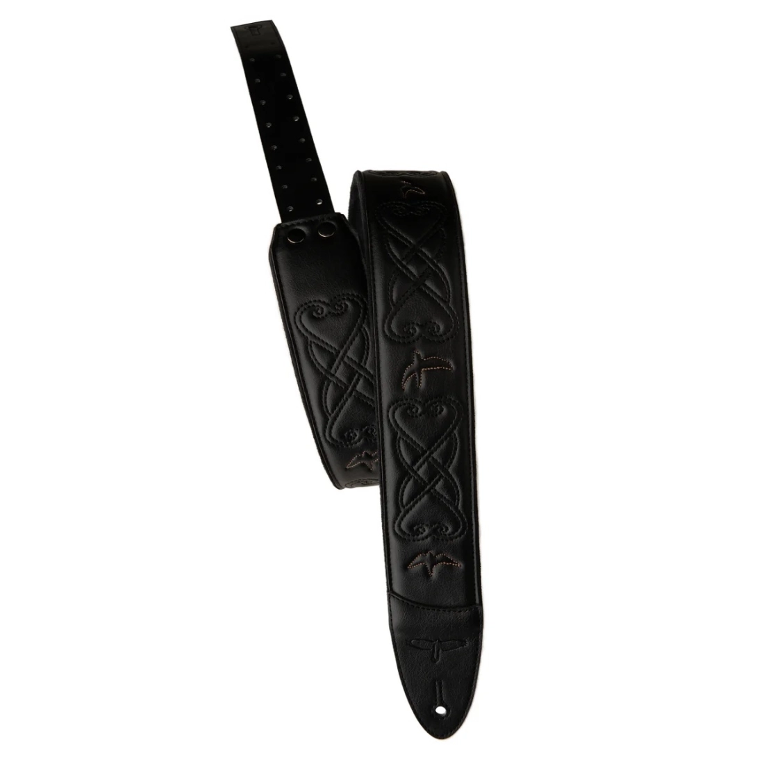 2.4\'\' Padded Guitar Strap w/RAS, Custom Leather, Faux Birds - Black