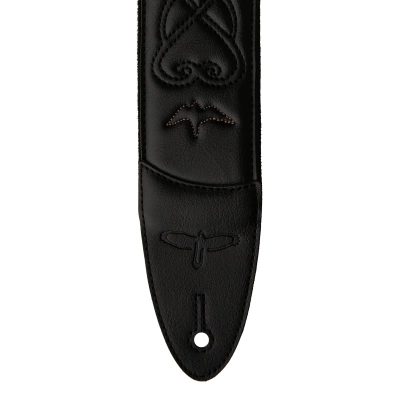 2.4\'\' Padded Guitar Strap w/RAS, Custom Leather, Faux Birds - Black