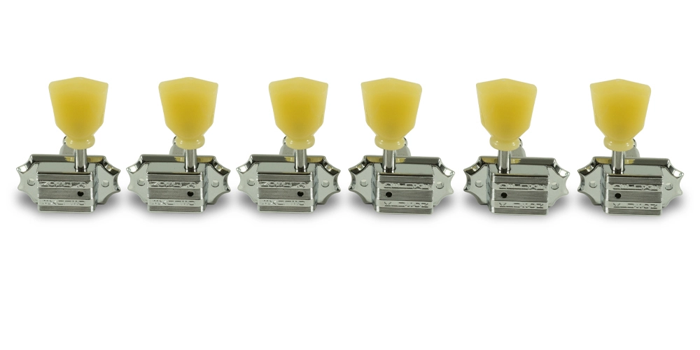 3 Per Side Vintage Diecast Series Tuning Machines - Chrome with Keystone Button