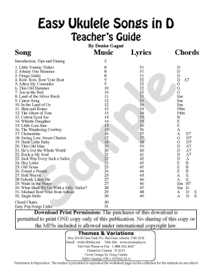 Easy Ukulele Songs in D, Teacher\'s Guide - Gagne - Ukulele - Book/Media Online