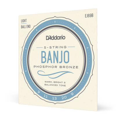 DAddario - EJ69B - Phosphor Bronze 5-String Ball End Banjo, Light, 9-20