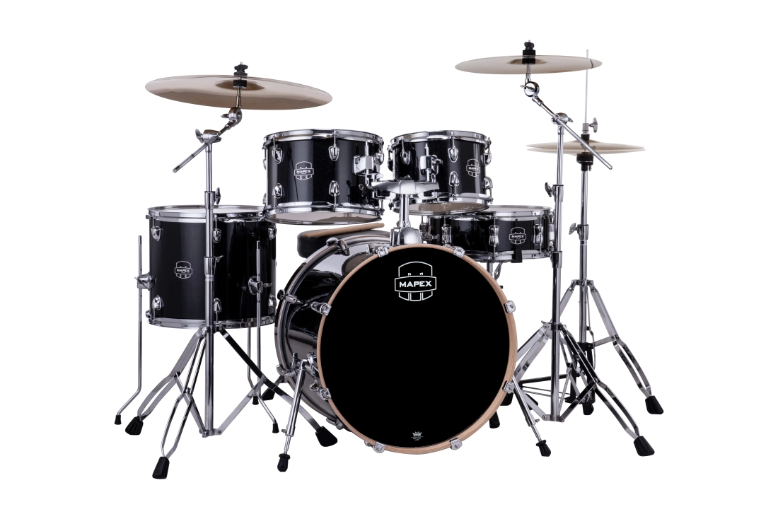 Venus 5-Piece Drum Kit (20,10,12,14,SD) with Hardware and Cymbals - Black Galaxy Sparkle