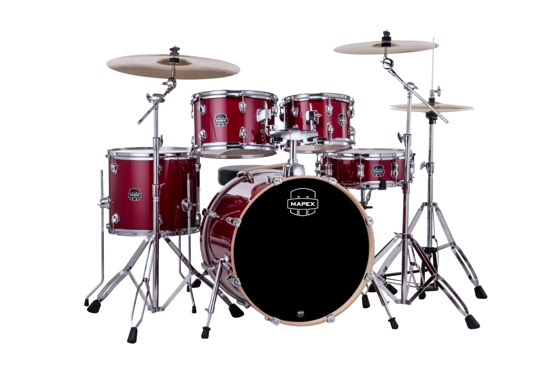 Venus 5-Piece Drum Kit (20,10,12,14,SD) with Hardware and Cymbals - Crimson Red Sparkle