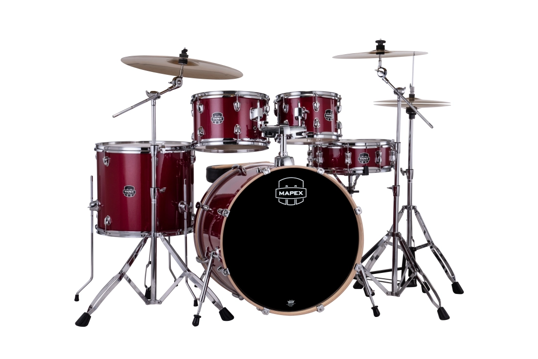 Venus 5-Piece Drum Kit (22,10,12,16,SD) with Hardware and Cymbals - Crimson Red Sparkle