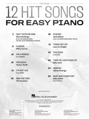 12 Hit Songs for Easy Piano - Book