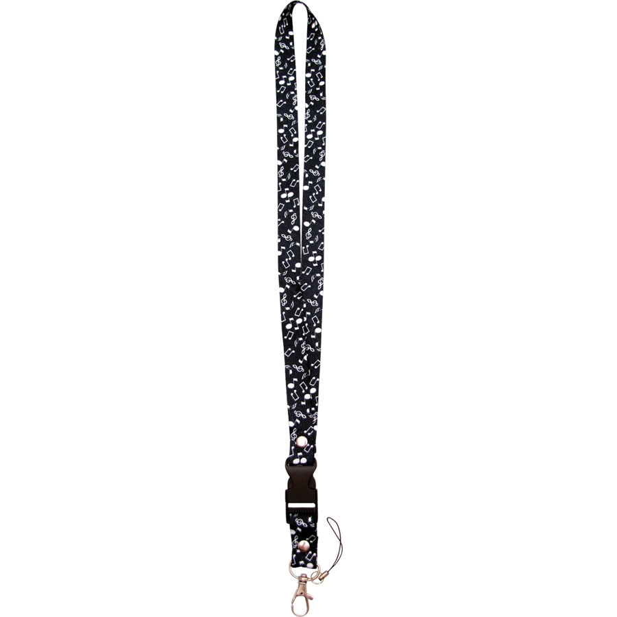 Music Notes Lanyard - Black/White