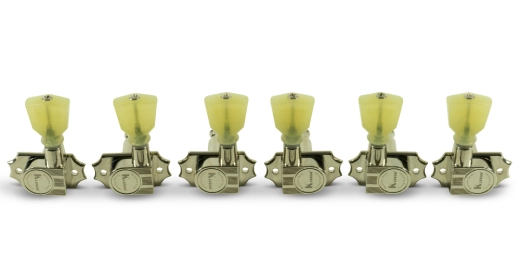 Kluson - 3 Per Side Revolution Series G-Mount Non-Collared Tuning Machines - Nickel with Plastic Keystone Button