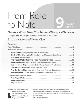 From Rote to Note: 9 Piano Pieces - Lancaster/Olson - Piano - Book