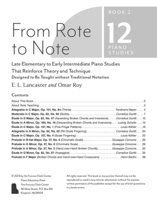 From Rote to Note, Book 2: 12 Piano Studies - Lancaster/Roy - Piano - Book