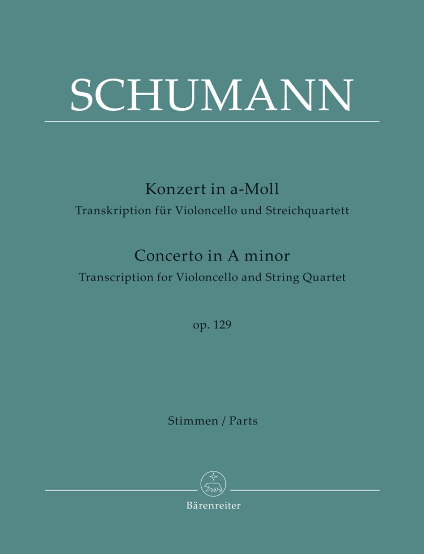 Concerto In A Minor, Op.129 - Schumann - Solo Cello/String Quartet - Parts Set