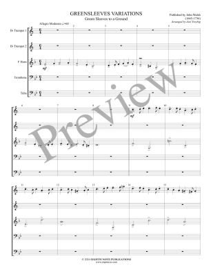 Greensleeves Variations, Green Sleeves to a Ground - Treybig - Brass Quintet - Score/Parts