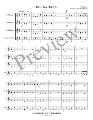 Helena Polka - Traditional/McKinney - 3 Clarinets/Bass Clarinet - Score/Parts