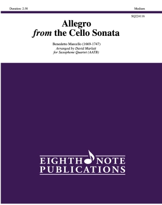 Eighth Note Publications - Allegro from the Cello Sonata - Marcello/Marlatt - Saxophone Quartet (AATB) - Score/Parts