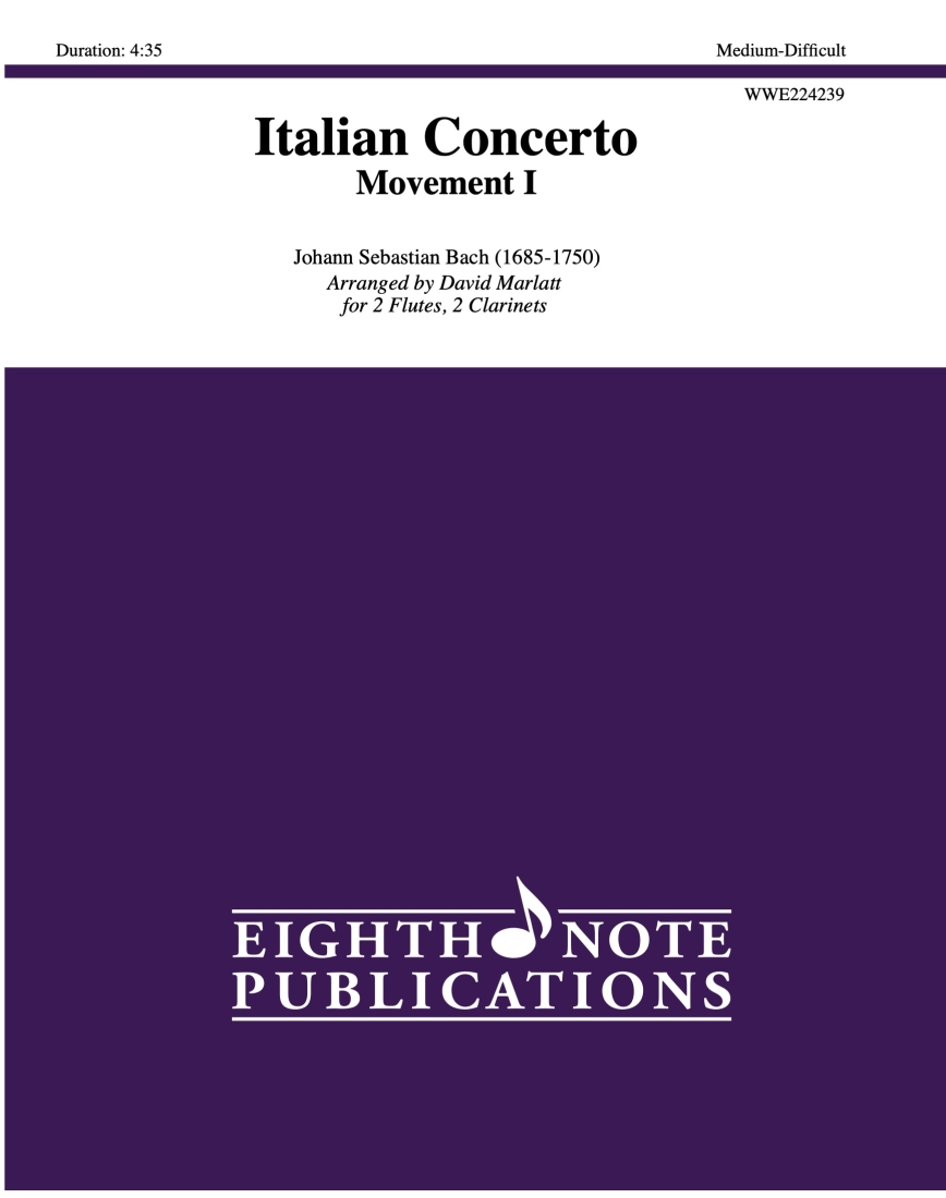 Italian Concerto, Movement I - Bach/Marlatt - 2 Flutes/2 Clarinets - Score/Parts