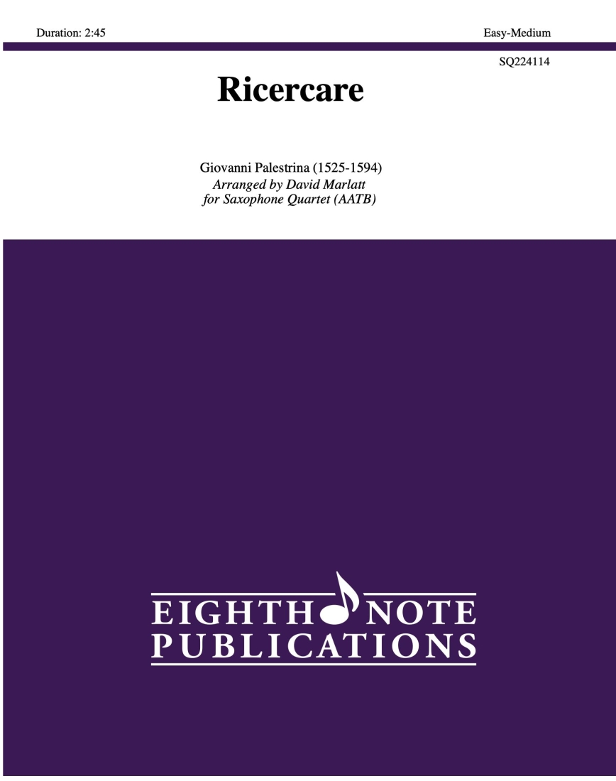 Ricercare - Palestrina/Marlatt - Saxophone Quartet - Score/Parts