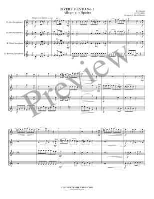 Divertimento No. 1: Allegro con Spirito - Haydn/Marlatt - Saxophone Quartet - Score/Parts