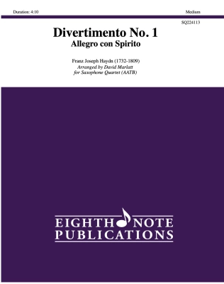 Eighth Note Publications - Divertimento No. 1: Allegro con Spirito - Haydn/Marlatt - Saxophone Quartet - Score/Parts