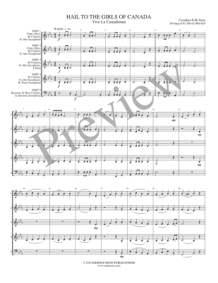 Hail to the Girls of Canada (Vive La Canadienne) - Canadian Folk Song/Marlett - Interchangeable Woodwind Ensemble - Score/Parts