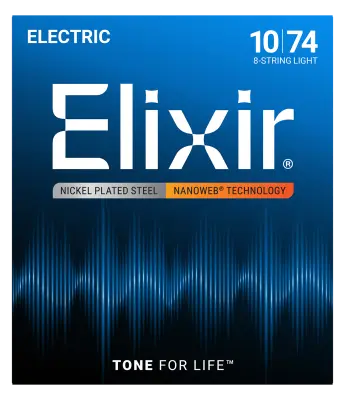 Elixir Strings - 8-String Electric Guitar Strings with NANOWEB Technology, Light (.010-.074)