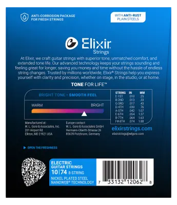 8-String Electric Guitar Strings with NANOWEB Technology, Light (.010-.074)