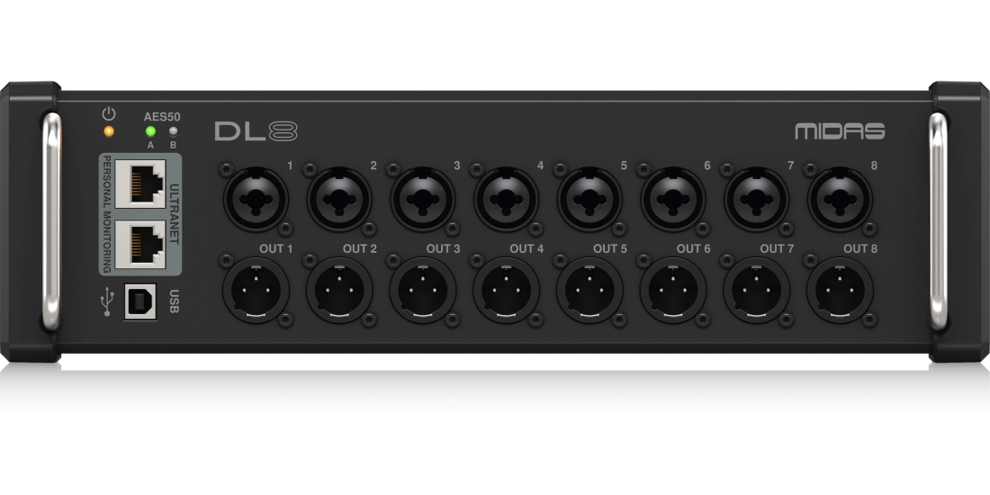 PoE-Powered 8 Input/Output Stage Box with Midas PRO Microphone Preamplifiers