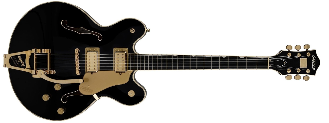 Broadkaster LX Center Block with String-Thru Bigsby and Gold Hardware, Ebony Fingerboard - Black