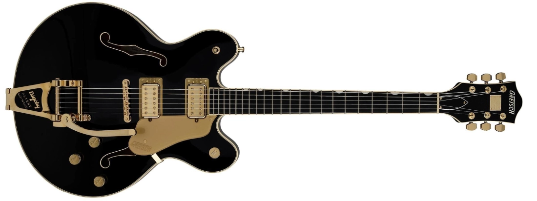 Broadkaster LX Center Block with String-Thru Bigsby and Gold Hardware, Ebony Fingerboard - Black