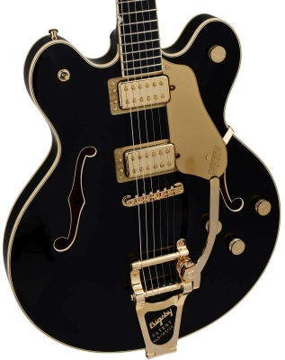 Broadkaster LX Center Block with String-Thru Bigsby and Gold Hardware, Ebony Fingerboard - Black