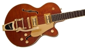 Electromatic LTD Flame Okoume Broadkaster Jr. Single -Cut with Bigsby, Rosewood Fingerboard - Roundup Orange