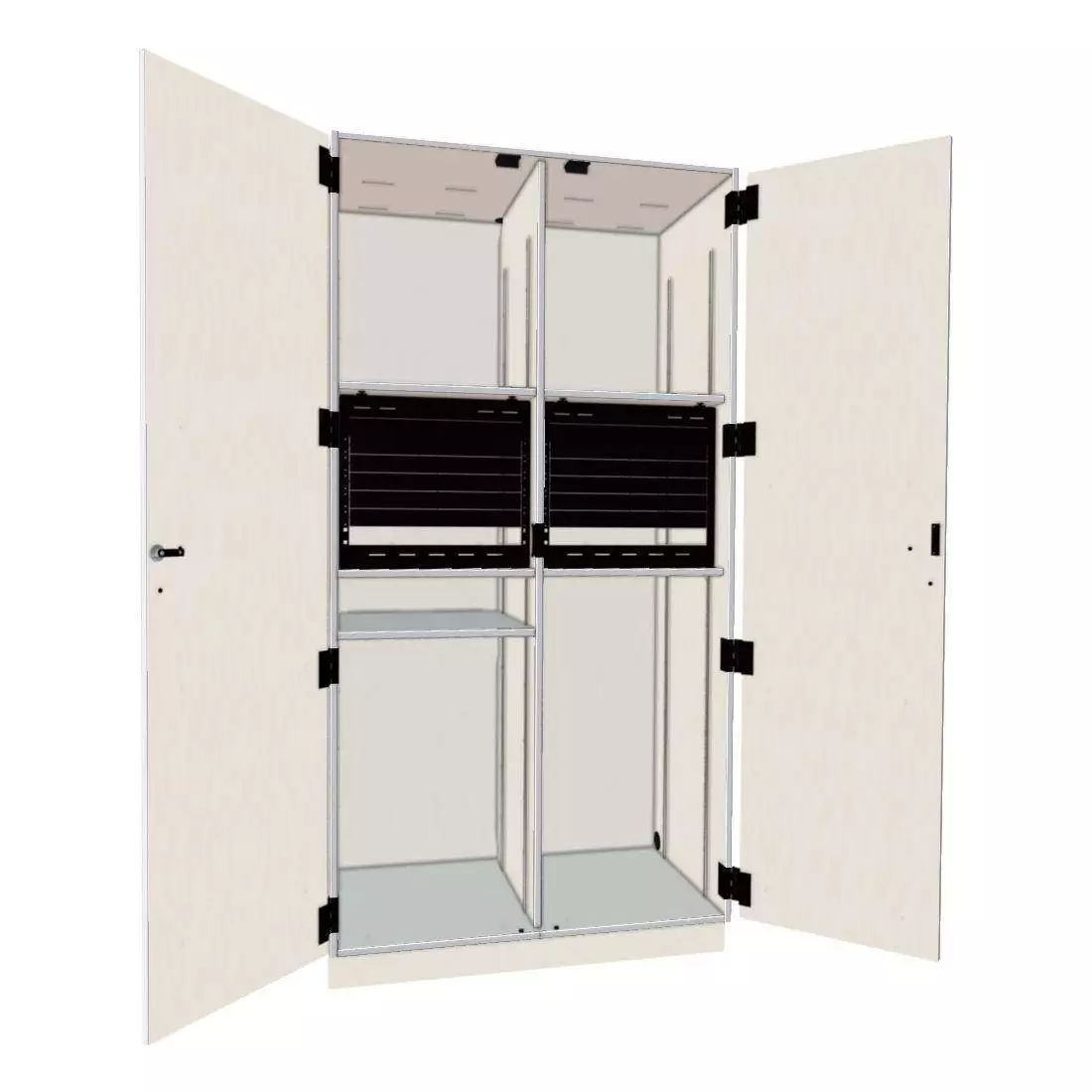 Rackmount Fixed Two Column Media Cabinet - Oyster