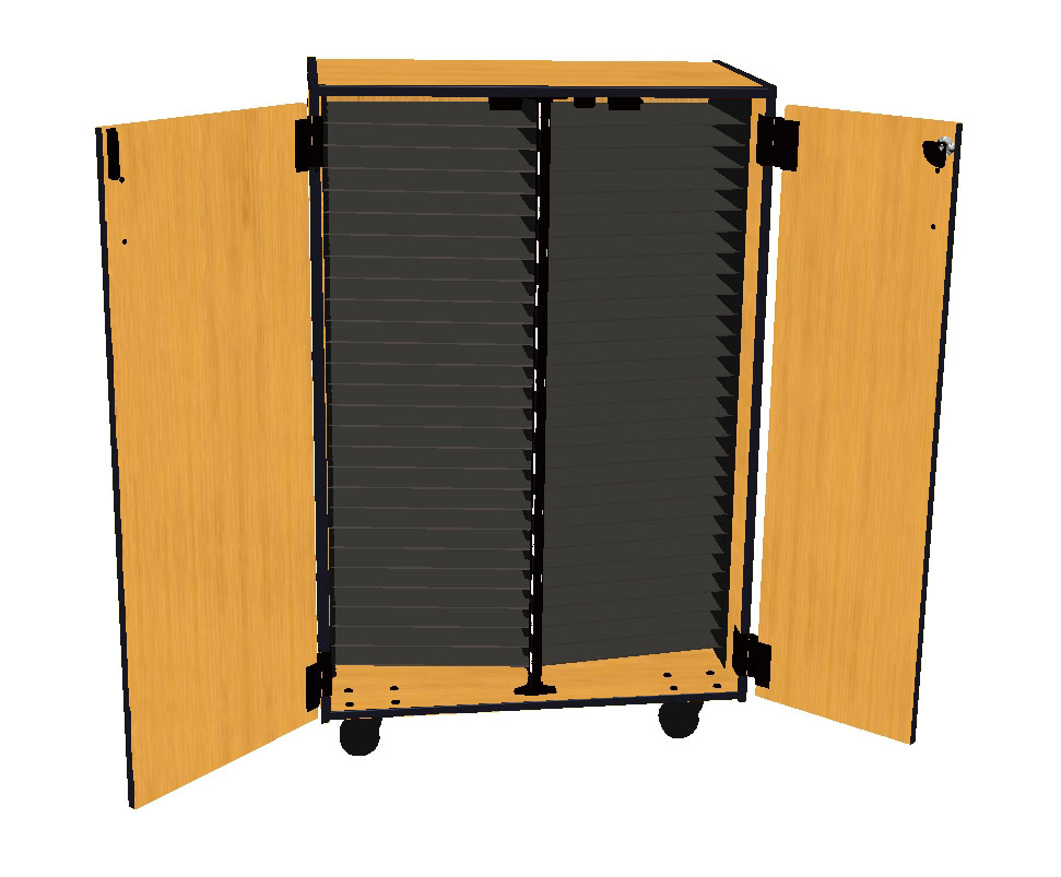 Mobile Band/Orchestra 2-Column Folio Cabinet with Door - Solar Oak